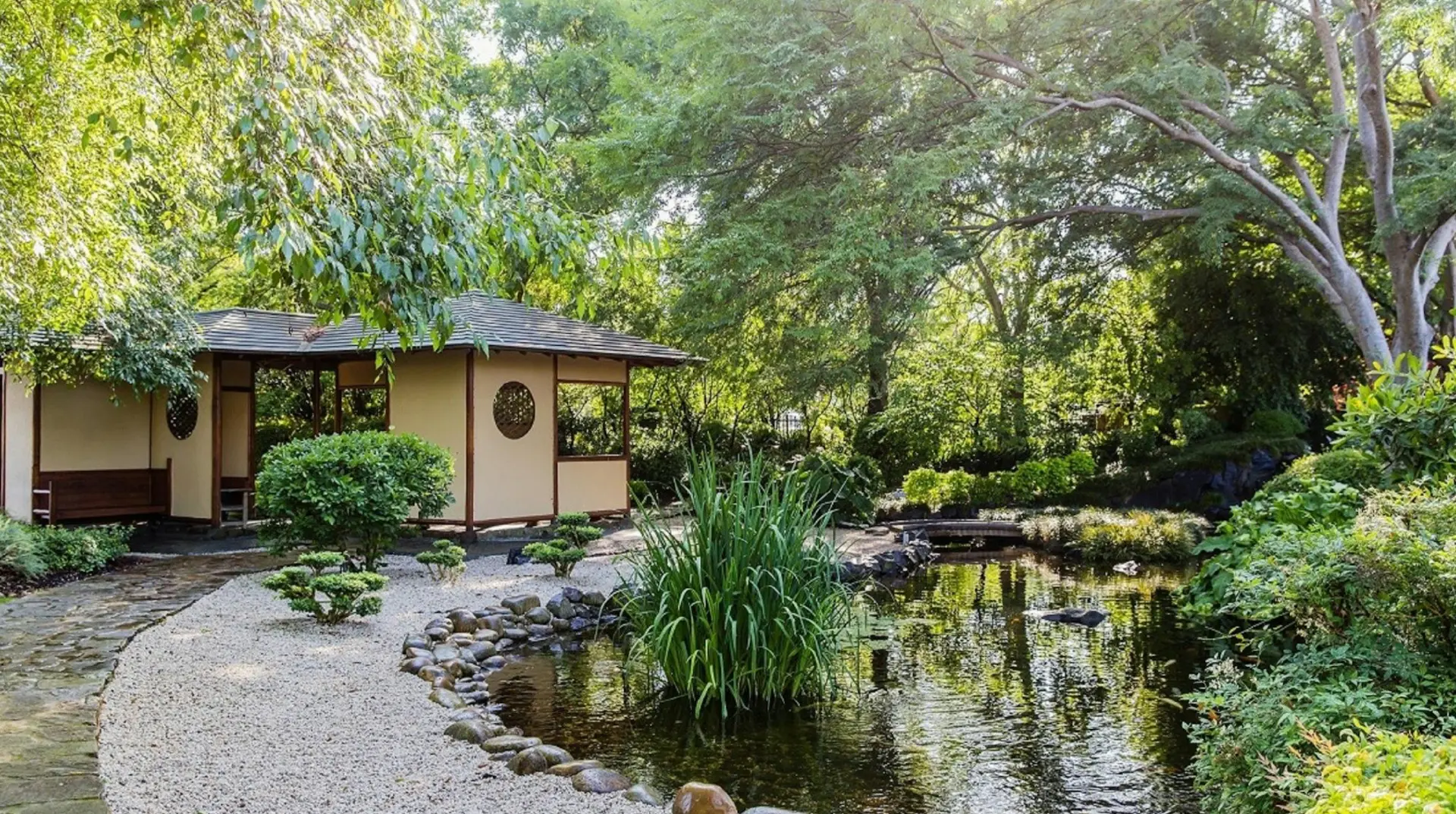 Japanese Garden pavilion and pond at the Australian Botanic Garden in Campbelltown, in the Macarthur region serviced by Mould Hunters
